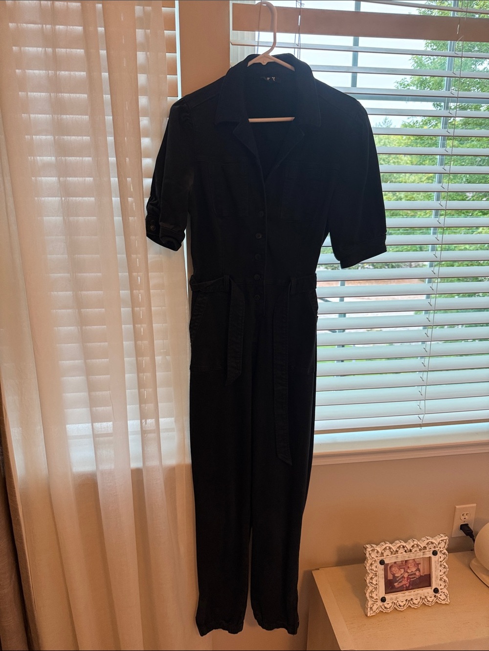 Paige size 6 Black Button-Up Jumpsuit with Waist Tie